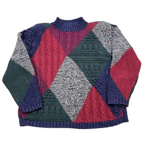 Vintage 80s Casual Corner Hand Knit Chunky Sweater Womens Medium Indie